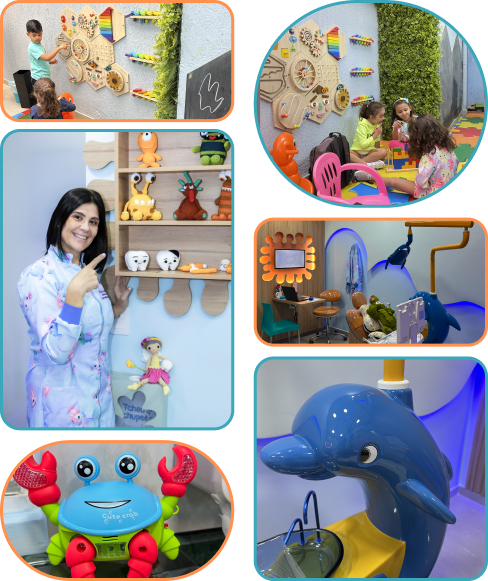 Sala de odontopediatria infantil Risoarte Kids na Mooca, com brinquedos, espaço lúdico e atendimento especializado