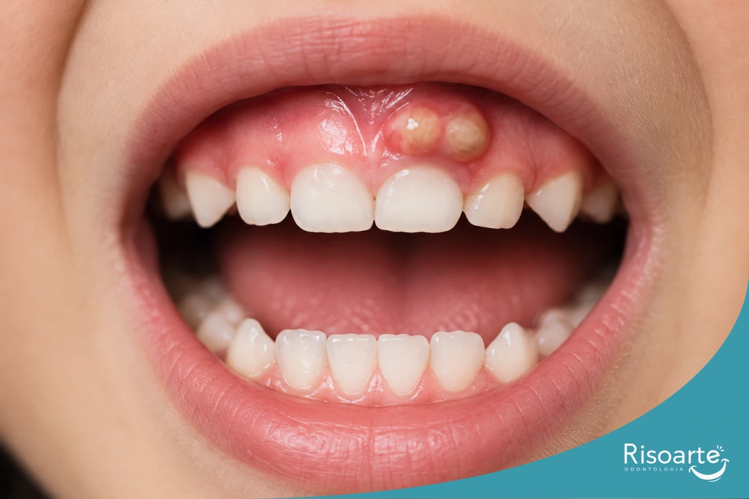 Dente de leite com cárie profunda e alteração na gengiva