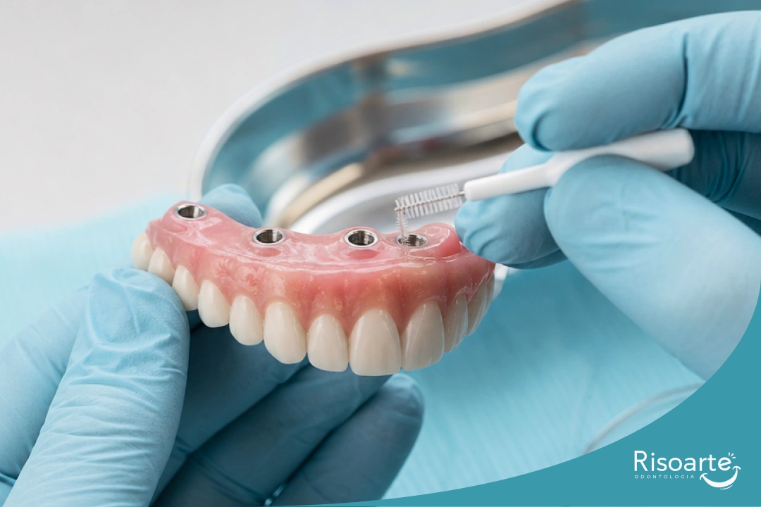Manutenção e limpeza de prótese protocolo para preservar o tratamento