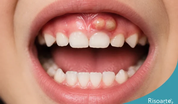 Dente de leite com cárie profunda e alteração na gengiva