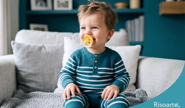 Bebê utilizando chupeta, hábito que pode influenciar o desenvolvimento da mordida e dos dentes durante a infância.